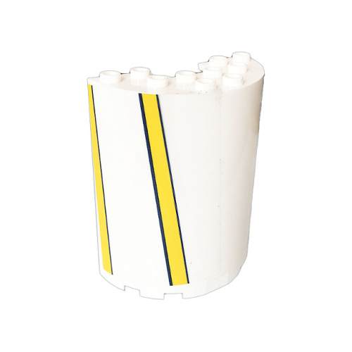 Деталь LEGO 87926pb023L Cylinder Half 3 x 6 x 6 with 1 x 2 Cutout with Bright Light Orange Stripes Pattern Model Left Side (Sticker) - Set 41232