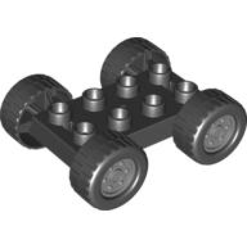 Деталь LEGO 88760c02pb01 Duplo Car Base 2 x 4 with Black Tires with Tread with Light Bluish Gray Classic Wheels Pattern (88760 / 88762c02pb01)