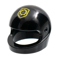 Minifigure, Headgear Helmet Motorcycle (Standard) with Yellow Badge with Minifigure Head Pattern Minifigure, Headgear Helmet Motorcycle (Standard) with Yellow Badge with Minifigure Head Pattern