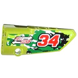 Technic, Panel Fairing # 4 Small Smooth Long, Side B with Red Number 34, 2 White Arrows and 'PULL BACK' Pattern (Sticker) - Set 42027 Technic, Panel Fairing # 4 Small Smooth Long, Side B with Red Number 34, 2 White Arrows and 'PULL BACK' Pattern (Sticker) - Set 42027