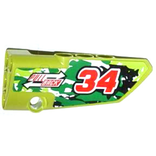 Деталь LEGO 64391pb009 Technic, Panel Fairing # 4 Small Smooth Long, Side B with Red Number 34, 2 White Arrows and 'PULL BACK' Pattern (Sticker) - Set 42027