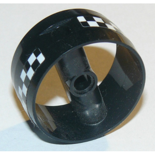 Деталь LEGO 41531pb013 Cylinder 4 x 4 x 1 2/3 with Pin Holes and Center Bar with Checkered Pattern on Both Sides (Stickers) - Set 60103