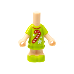 Micro Doll, Body with Molded Lime Short Layered Dress and Shoes and Printed Red Candy Cane and Collar, White Star and Dots Pattern Micro Doll, Body with Molded Lime Short Layered Dress and Shoes and Printed Red Candy Cane and Collar, White Star and Dots Pattern