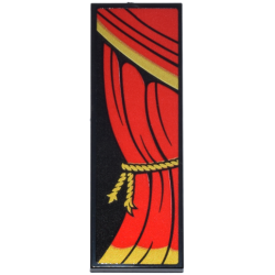 Tile 2 x 6 with Red Curtain with Gold Trim and Rope Ties Pattern Model Left Side (Sticker) - Set 71837