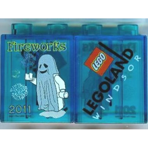 Деталь LEGO 4066pb410 Duplo, Brick 1 x 2 x 2 with Fireworks and Ghost 2011 LEGOLAND Windsor Pattern