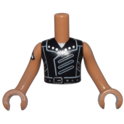 Torso Mini Doll Boy Black Vest, Light Bluish Gray Collar and Panels, Silver Buckle and Studs, White Neck Pattern, Medium Nougat Arms with Hands with Red Heart Tattoo Pattern