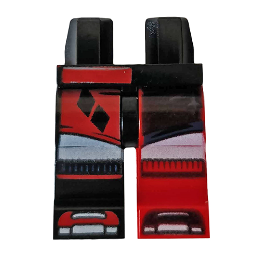 Деталь LEGO 970d49pb01 Hips and 1 Red Left Leg, 1 Black Right Leg with Boots, Socks, Shorts and 2 Black Diamonds Pattern