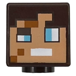 Minifigure, Head, Modified Cube with Pixelated Nougat Face, Dark Orange Spots, Medium Azure Eyes, and White Mouth Pattern (Minecraft Dimensional Defender)