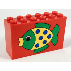 Brick 2 x 6 x 3 with Green and Yellow Fish Pattern