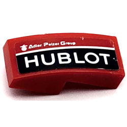 Slope, Curved 2 x 1 x 2/3 with White 'HUBLOT' and 'Adler Pelzer Group' on Black Stripe Pattern Model Left Side (Sticker) - Set 75889 Slope, Curved 2 x 1 x 2/3 with White 'HUBLOT' and 'Adler Pelzer Group' on Black Stripe Pattern Model Left Side (Sticker) - Set 75889