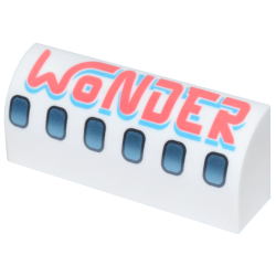 Slope, Curved 1 x 4 x 1 1/3 with Dark Silver and Metallic Light Blue Airplane Windows, Coral and Medium Azure 'WONDER' Pattern