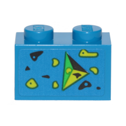 Brick 1 x 2 with Black, Green, and Lime Splotches and Triangle Pointing Right Pattern (Sticker) - Set 70839