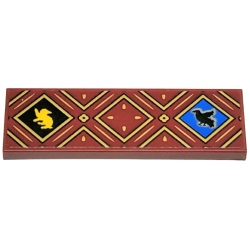 Tile 2 x 6 with Gold Squares and Lines with Black Outlines, HP Hufflepuff House Badger on Black Background and Ravenclaw Raven on Blue Background Pattern (Sticker) - Set 76416