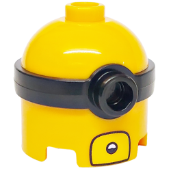 Minifigure, Head, Modified Minion, Tall with Molded Black Single Lens Goggles and Printed Open Yellow Mouth with White Teeth Pattern