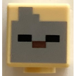 Minifigure, Head, Modified Cube with Pixelated Dark Bluish Gray Face, Black Eyes, and Dark Brown Nose Pattern (Minecraft Husk)