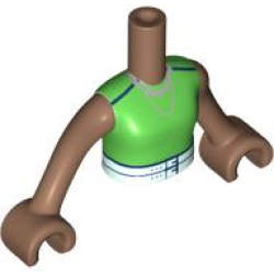 Torso Mini Doll Girl Green Sleeveless Top, Silver Necklace, and Light Aqua Belt Pattern, Medium Brown Arms with Hands