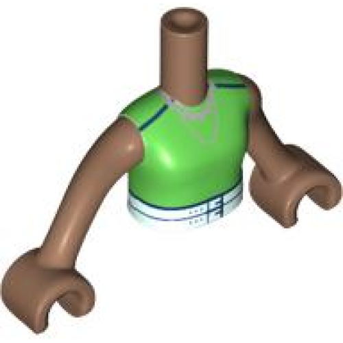 Деталь LEGO FTGpb411c01 Torso Mini Doll Girl Green Sleeveless Top, Silver Necklace, and Light Aqua Belt Pattern, Medium Brown Arms with Hands