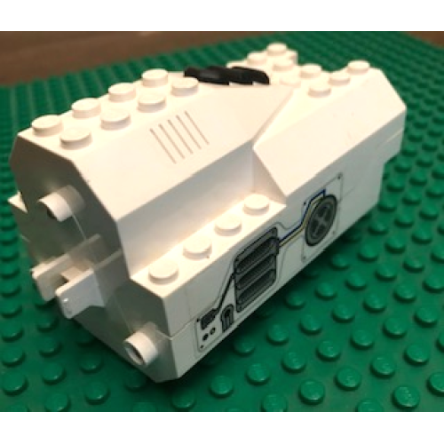 Деталь LEGO 30351pb01c01 Electric, Light & Sound Rocket Engine, Battery Box with White Cover with Fan, Piping and Vents Pattern on Both Sides (Stickers) - Set 6454