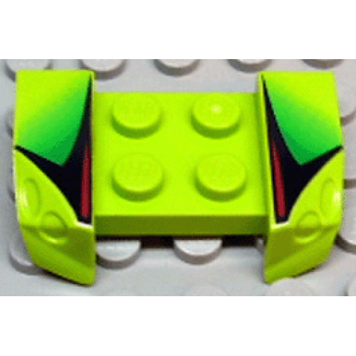 Деталь LEGO 44674pb01 Vehicle, Mudguard 2 x 4 with Headlights Overhang with Red, Black, and Faded Green Pattern on Both Sides