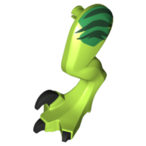 Деталь LEGO 98071pb09 Dinosaur Leg Large (Rear) Raptor Left with Pin with Black Claws and Dark Green Stripes over Green Pattern