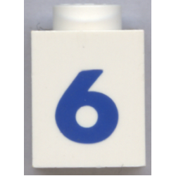 Brick 1 x 1 with Blue Number 6 Pattern (Bold Font)