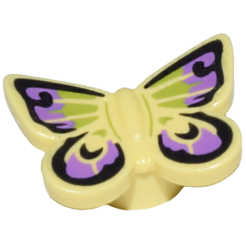 Деталь LEGO 80674pb01 Butterfly with Stud Holder with Black, Medium Lavender, and Lime Wings Pattern