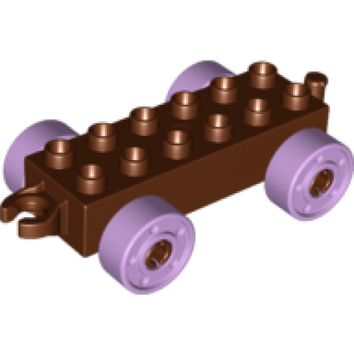 Деталь LEGO 11248c03 Duplo Car Base 2 x 6 with Open Hitch End and Lavender Wheels with Fake Bolts
