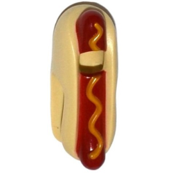 Minifigure, Headgear Head Cover, Costume Hot Dog with Dark Red Sausage and Yellow Mustard Pattern Minifigure, Headgear Head Cover, Costume Hot Dog with Dark Red Sausage and Yellow Mustard Pattern