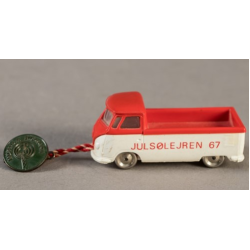 HO Scale, VW Pickup with White Base and Red 'JULSØLEJREN 67' and 'MURYAR BISHARA' Pattern on Opposite Sides HO Scale, VW Pickup with White Base and Red 'JULSØLEJREN 67' and 'MURYAR BISHARA' Pattern on Opposite Sides