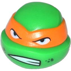 Minifigure, Head, Modified Ninja Turtle with Orange Mask and Scowl Pattern (Michelangelo)