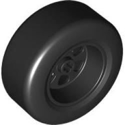 Wheel 50 x 22 with Axle Hole and 6 Holes with Molded Black Hard Rubber Tire Pattern Wheel 50 x 22 with Axle Hole and 6 Holes with Molded Black Hard Rubber Tire Pattern