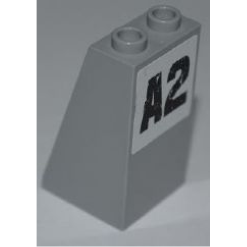 Деталь LEGO 3684apb010 Slope 75 2 x 2 x 3 - Hollow Studs with Black 'A2' on White Background Pattern (Sticker) - Set 8186