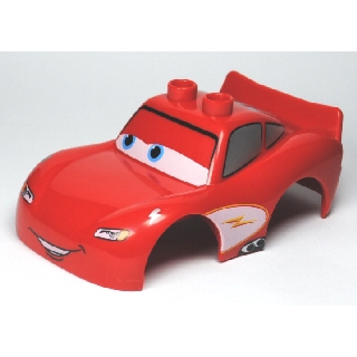 Деталь LEGO 88765pb02 Duplo Car Body 2 Top Studs and Spoiler with Cars Lightning McQueen Looking Right Pattern