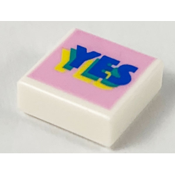 Tile 1 x 1 with Blue, Green, and Yellow Layered 'YES' on Bright Pink Background Pattern