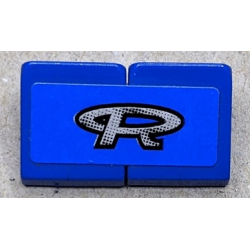 Stickered Assembly 2 x 1 x 2/3 with Stylized Silver Capital Letter R with Black Gradient Pattern (Sticker) - Set 8135 - 2 Slope 30 1 x 1 x 2/3