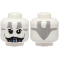 Minifigure, Head Alien Black Eyebrows, Dark Bluish Gray Eye Shadow, Dark Silver Vocabulator, Light Bluish Gray Tattoos Pattern