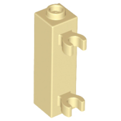 Brick, Modified 1 x 1 x 3 with 2 Clips (Vertical Grip) - Hollow Stud - Tan Brick, Modified 1 x 1 x 3 with 2 Clips (Vertical Grip) - Hollow Stud - Tan