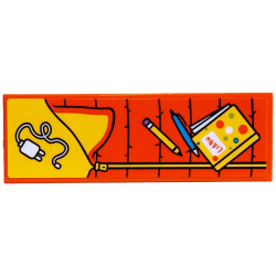 Tile 2 x 6 with Sleeping Bag with Yellow Inside, Zipper, Pencil and Diary 'LIANN', Dark Azure Pen, White Adapter Pattern (Sticker) - Set 42654