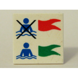 Road Sign 2 x 2 Square with Clip with High and Low Tide Indicators with Red Flag, Green Flag, and Blue Person Silhouette in Water Pattern