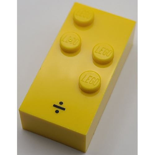 Деталь LEGO 65547pb03 Brick, Braille 2 x 4 with 4 Studs with Black Division Sign (÷) Pattern (dots-1256 ⠳) (Swedish)