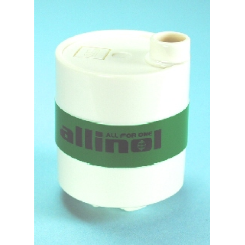 Деталь LEGO 60777pb01 Duplo Container Oil Drum 2 x 2 x 2 with Green Band and 'ALL FOR ONE allinol' Pattern