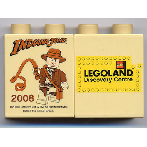 Деталь LEGO 4066pb328 Duplo, Brick 1 x 2 x 2 with Indiana Jones LEGOLAND Discovery Centre Pattern