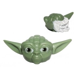 Minifigure, Head, Modified SW Yoda Straight Ears with Large Eyes and White Hair Pattern Minifigure, Head, Modified SW Yoda Straight Ears with Large Eyes and White Hair Pattern