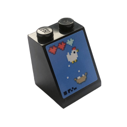 Slope 65 2 x 2 x 2 with Bottom Tube with Pixelated Arcade Video Game Screen with Hearts, Chicken and Eggs on Medium Blue Background Pattern (Sticker) - Set 41728
