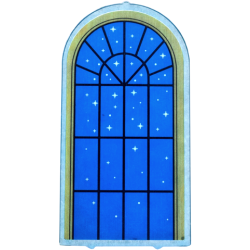 Glass for Door Frame 1 x 6 x 7 Arched with Notches and Rounded Pillars with Window Gold Frame, Black Lattice, Blue Sky and White Sparkles Pattern (Sticker) - Set 43263