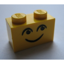 Brick 1 x 2 with Eyes and Smile and Eyebrows Pattern Brick 1 x 2 with Eyes and Smile and Eyebrows Pattern