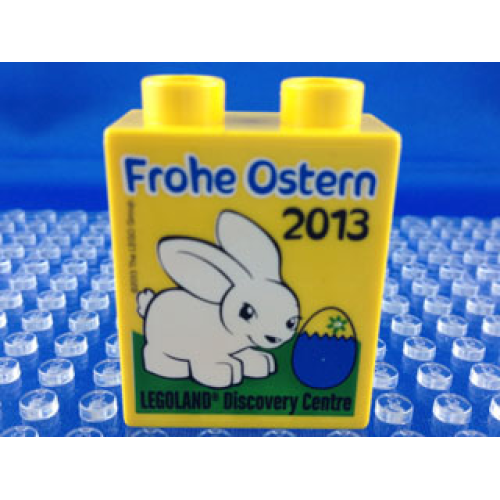 Деталь LEGO 4066pb435 Duplo, Brick 1 x 2 x 2 with LEGOLAND Discovery Centre Frohe Ostern 2013 Pattern