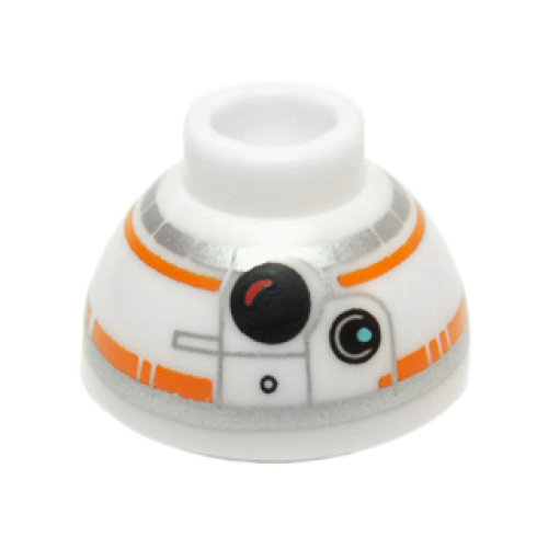Деталь LEGO 20952pb01 Brick, Round 1 1/2 x 1 1/2 x 2/3 Dome Top with SW BB-8 Droid Head, Small Photoreceptor Pattern