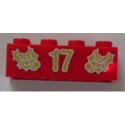 Brick 2 x 4 with Gold Holly and '17' Pattern