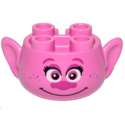 Minifigure, Head, Modified Trolls with Magenta Eyebrows, Eyes, Eye Shadow, and Nose, Black Eyelashes, Metallic Pink Freckles, Grin Pattern Minifigure, Head, Modified Trolls with Magenta Eyebrows, Eyes, Eye Shadow, and Nose, Black Eyelashes, Metallic Pink Freckles, Grin Pattern